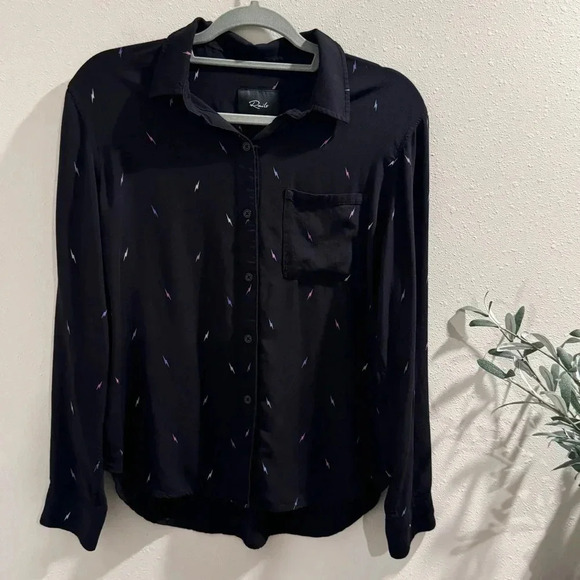 Rails Rocsi Black Multi Lightning Button Up Long Sleeve Blouse Casual Printed Sm - Picture 1 of 8